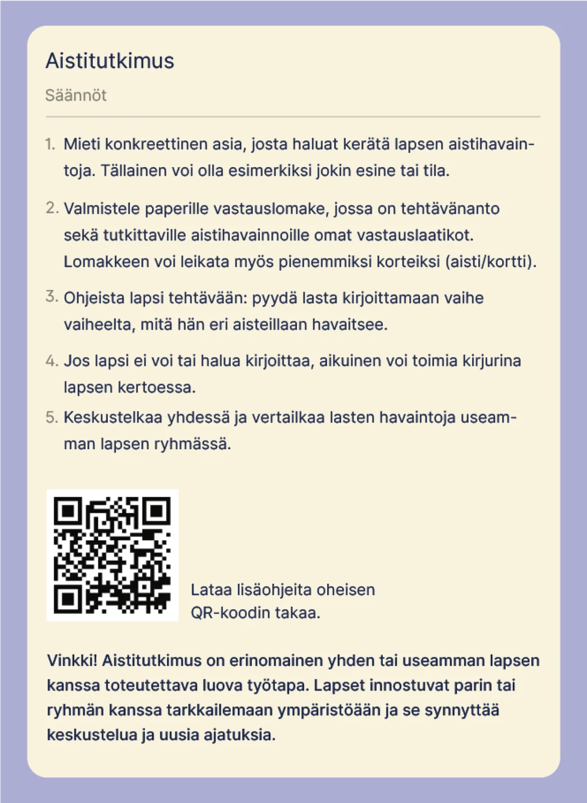 Aistitutkimus kortin kuvaus