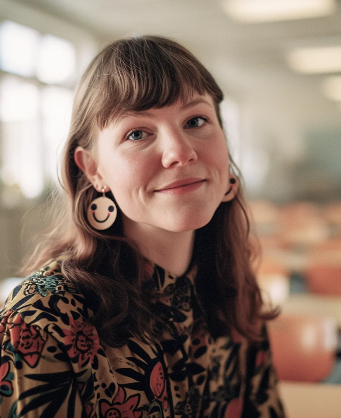 32-vuotias naisopettaja luokkahuoneessa